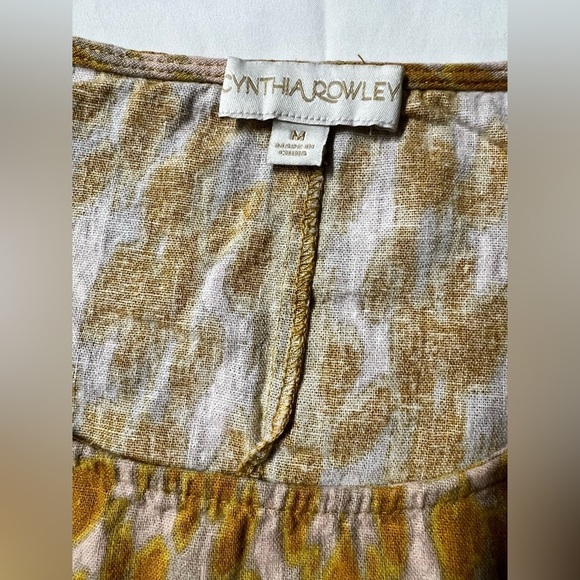 CYNTHIA ROWLEY Yellow Cheetah print Linen ruffle top size M - Picture 10 of 13
